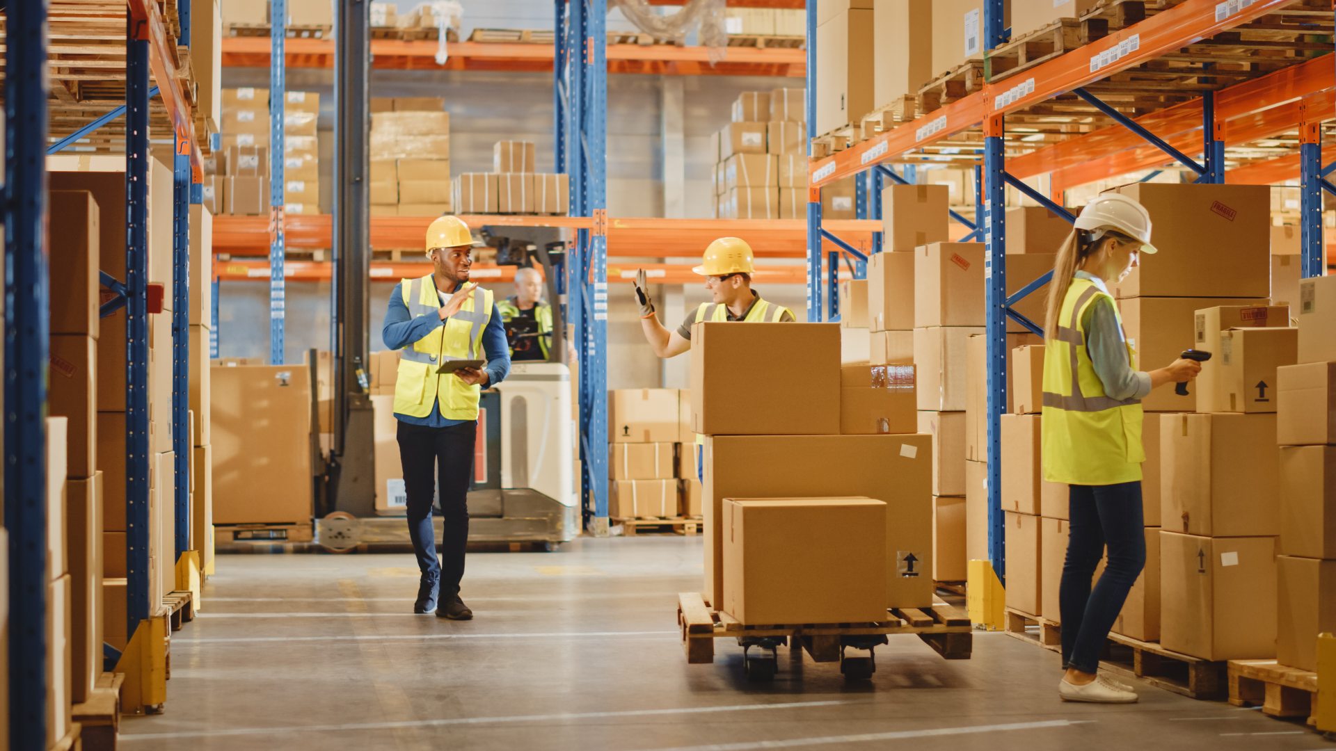 Workers on duty in warehouse